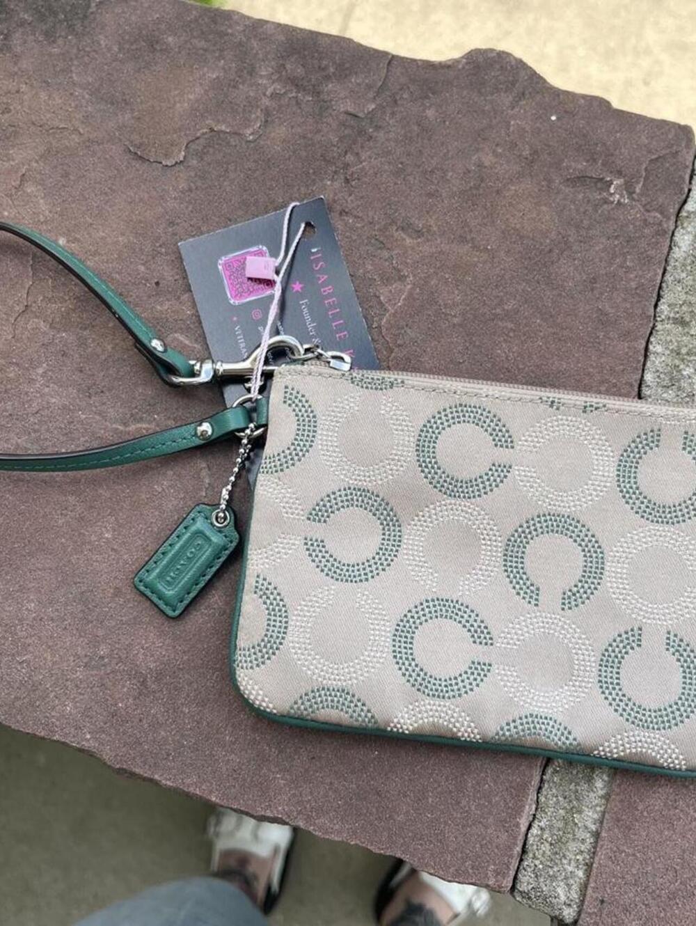 Coach Signature Canvas Green Wristlet | Y2K Mini Bag Wallet Purse